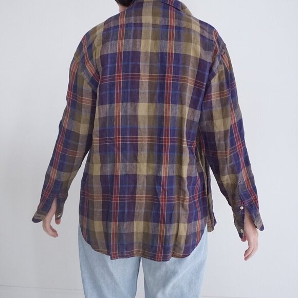 Lauren Ralph Lauren Purple Maroon Plaid Linen Blend Button Up Shirt M - Picture 3 of 12